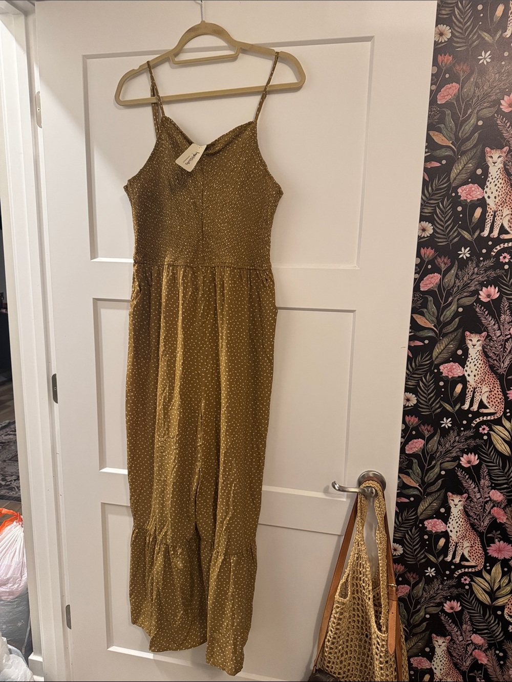 Impressions Mustard Spaghetti-Strap Polka Dot Jumpsuit